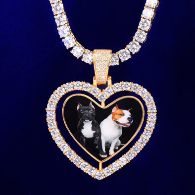 DOUBLE SIDED HEART CUSTOM PHOTO MEDALLION + CHAIN