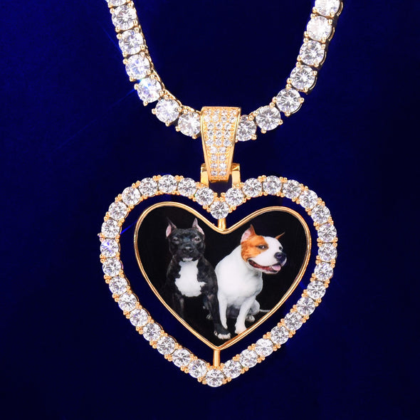 DOUBLE SIDED HEART CUSTOM PHOTO MEDALLION + CHAIN