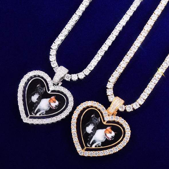 DOUBLE SIDED HEART CUSTOM PHOTO MEDALLION + CHAIN
