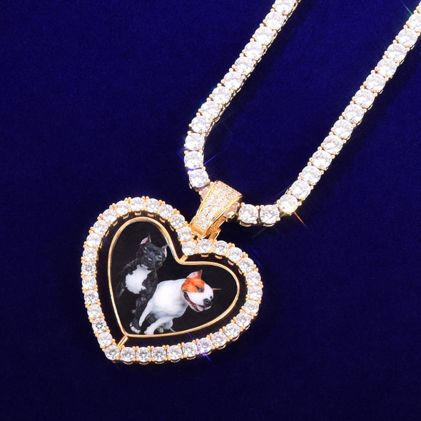 DOUBLE SIDED HEART CUSTOM PHOTO MEDALLION + CHAIN