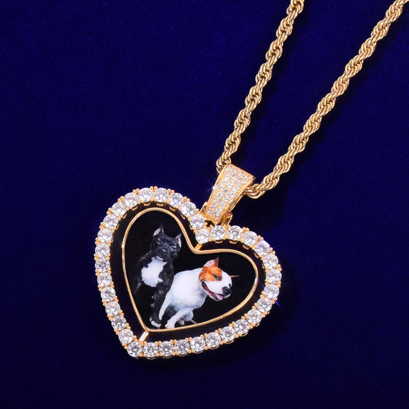 DOUBLE SIDED HEART CUSTOM PHOTO MEDALLION + CHAIN
