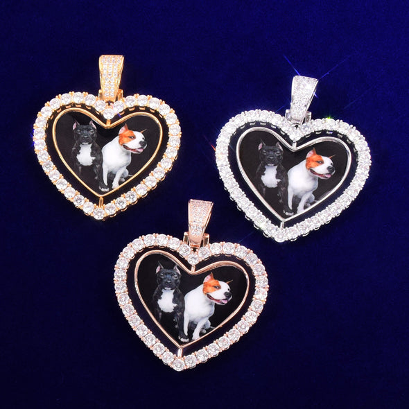 DOUBLE SIDED HEART CUSTOM PHOTO MEDALLION + CHAIN