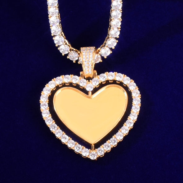 DOUBLE SIDED HEART CUSTOM PHOTO MEDALLION + CHAIN