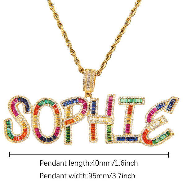 COLORFUL FONT BAGUETTE MEDALLION + CHAIN